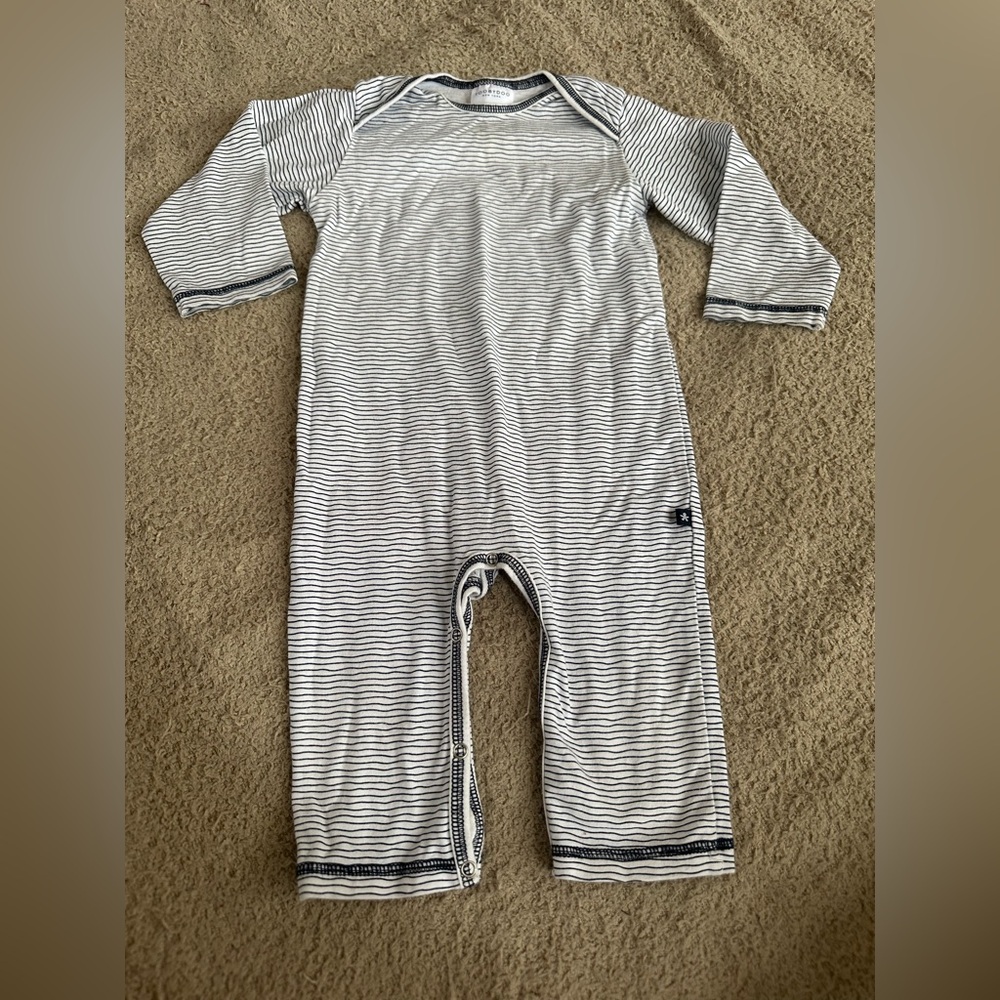 Toobydoo nautical Striped Long-Sleeve Baby One-Piece Romper Navy & white 12-18M